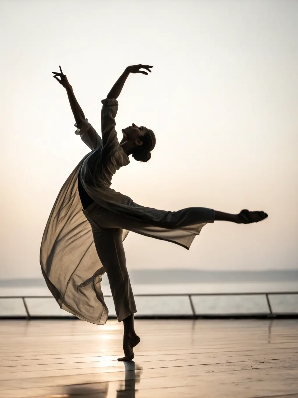 A visually striking image of a modern dance performance at ODYSSEE THEATRE DURANCE, highlighting the dancers' expressive movements and the artistic atmosphere of the theater.
